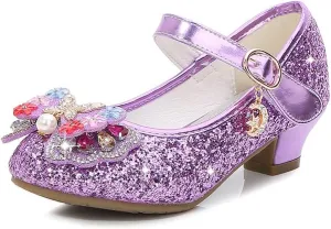 YING LAN Girls Cosplay Dress Wedding Party Shoes Glitter Sequins Low Heel Mary Jane Princess Shoes