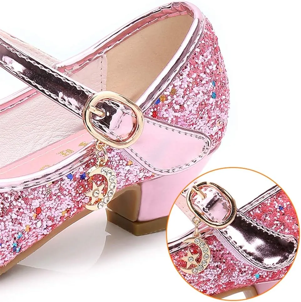 YING LAN Girls Cosplay Dress Wedding Party Shoes Glitter Sequins Low Heel Mary Jane Princess Shoes