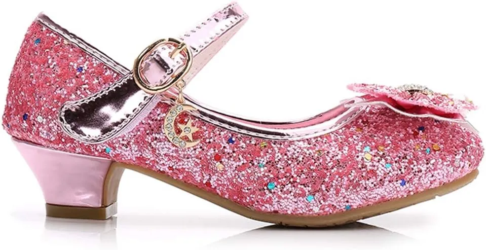 YING LAN Girls Cosplay Dress Wedding Party Shoes Glitter Sequins Low Heel Mary Jane Princess Shoes