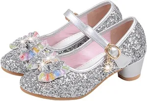 YING LAN Girl's Princess Cosplay Performance Shoes Sequins Wedding Party Dress Shoes Low Heeled Mary Jane