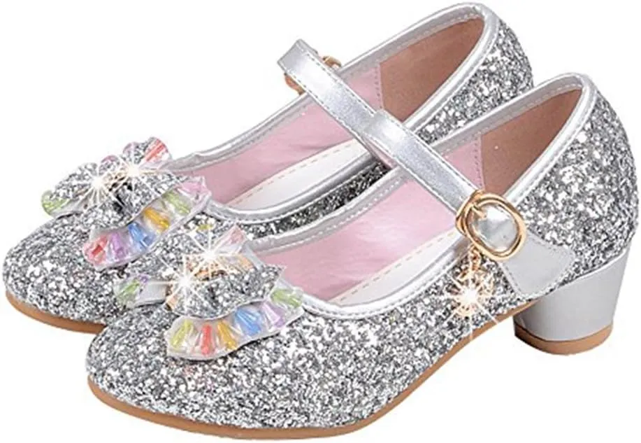 YING LAN Girl's Princess Cosplay Performance Shoes Sequins Wedding Party Dress Shoes Low Heeled Mary Jane
