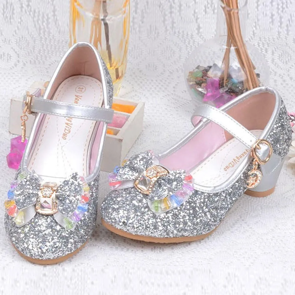 YING LAN Girl's Princess Cosplay Performance Shoes Sequins Wedding Party Dress Shoes Low Heeled Mary Jane